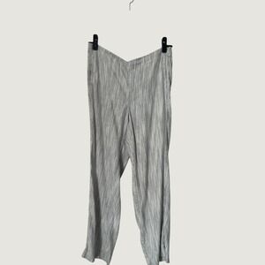 J Jill Linen Stretch Pants Size 14 Black Pinstriped Pull On Straight Leg Coastal